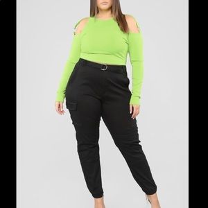 Fashion Nova lime green top silver ring details
